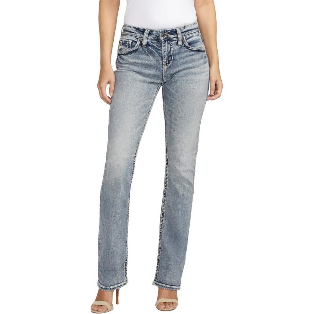 Women's Curvy Fit Slim Bootcut Jeans Light Wash Cotton Elastane Mid Rise